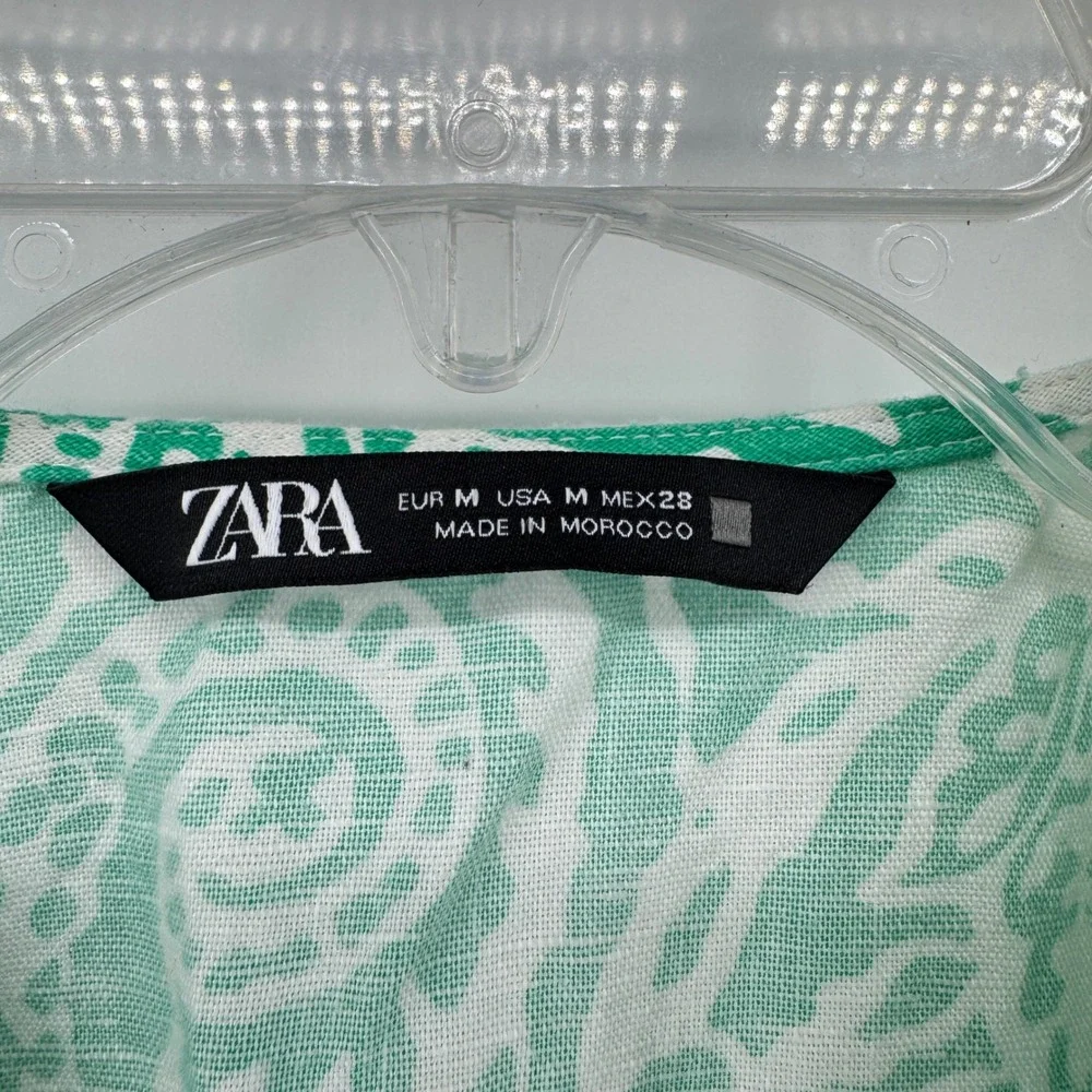 Zara Green Paisley Smocked Mini Dress Medium Festival Stagecoach Boho Spring - Picture 4 of 7